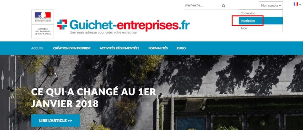 Inscription et connexion au site Guichet-Entreprises