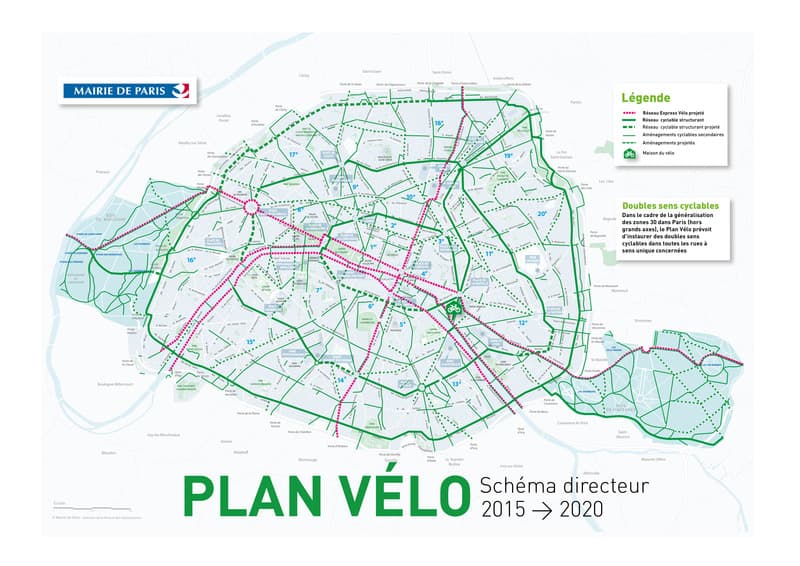 Carte du plan vélo à Paris